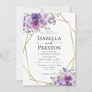 Dusty Lila Lilac Mauve Gold Foil Floral Wedding Einladung