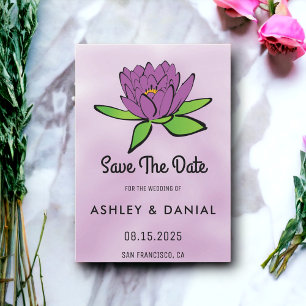 Dusty lila lotus floral Wedding Save the Date Einladung