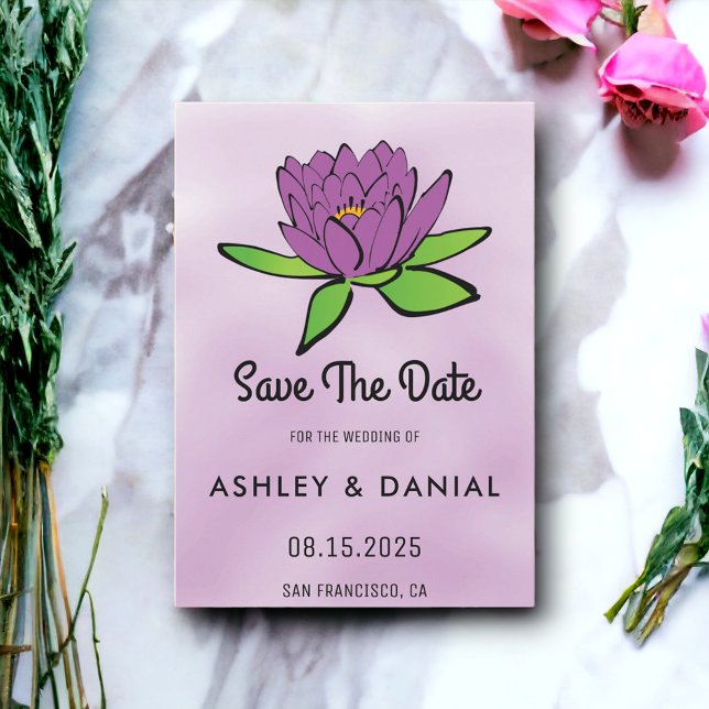 Dusty lila lotus floral Wedding Save the Date Einladung (Von Creator hochgeladen)
