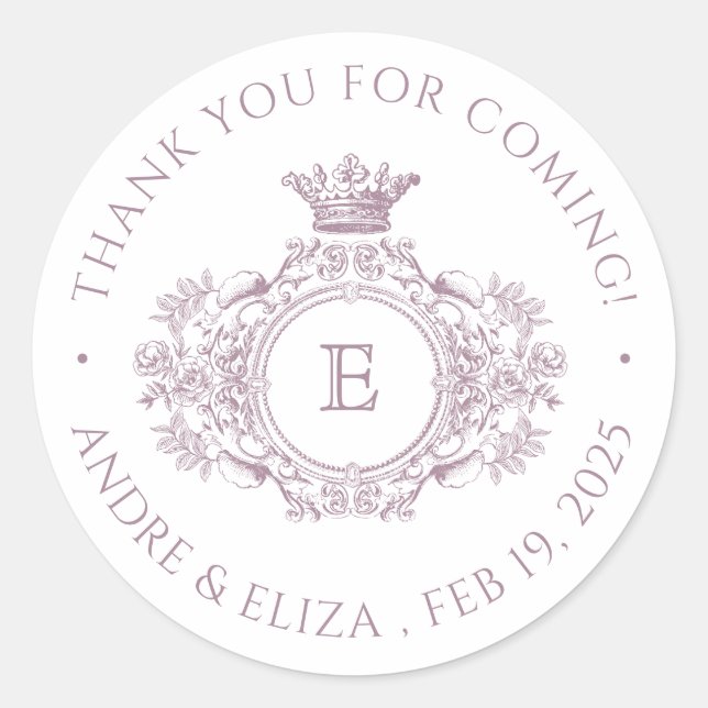 Dusty Lila Monogram Wedding Danke Sticker (Vorderseite)