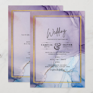 Dusty Lila Navy Blue Gold INK Wedding INVITE Einladung