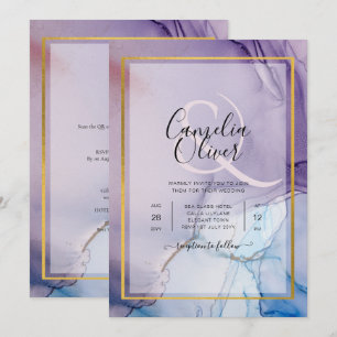 Dusty Lila Navy Blue Gold INK Wedding INVITE Einladung