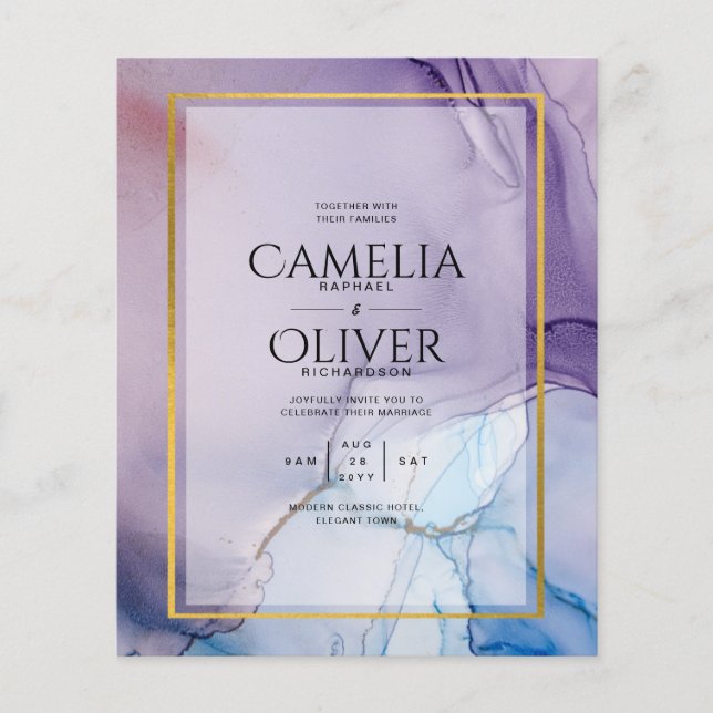 Dusty Lila Navy Blue Gold INK Wedding INVITE Flyer (Vorne)