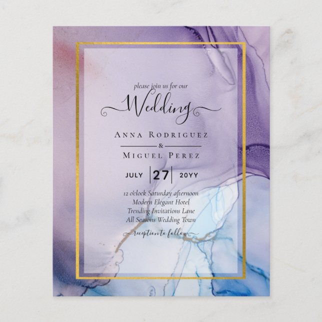 Dusty Lila Navy Blue Gold INK Wedding INVITE Flyer (Vorne)