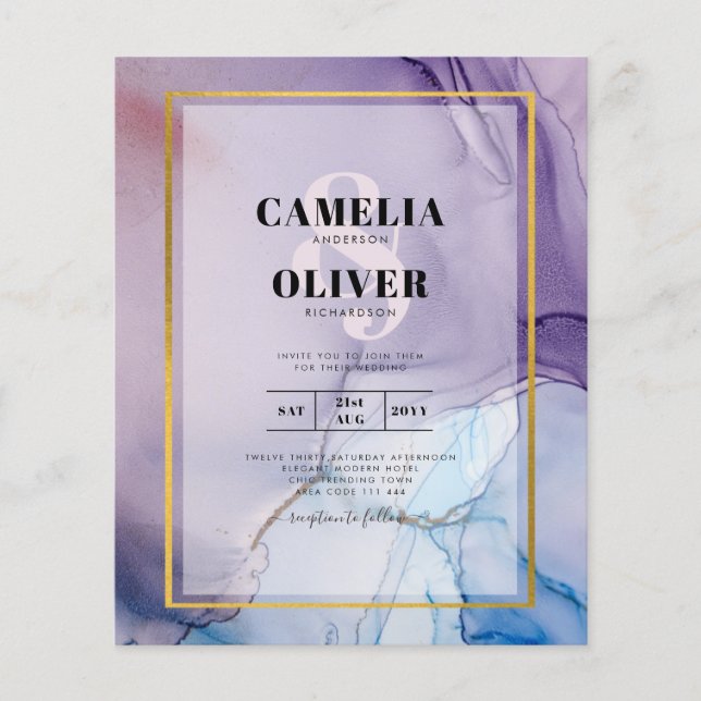 Dusty Lila Navy Blue Gold INK Wedding INVITE Flyer (Vorne)