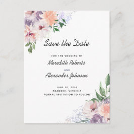 Dusty Lila Peach Floral QR Code Save the Date Ankündigungspostkarte