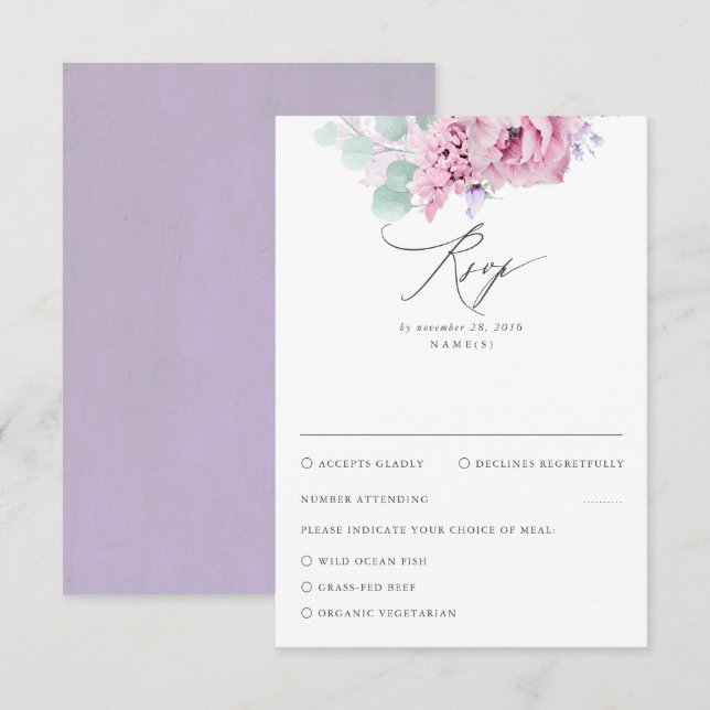 Dusty Lila Pink Floral Wedding RSVP (Vorne/Hinten)