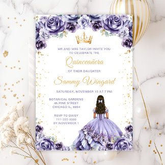 Dusty Lila Princess Floral Quinceañera Einladung