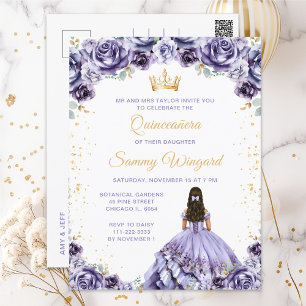 Dusty Lila Princess Floral Quinceañera Postkarte