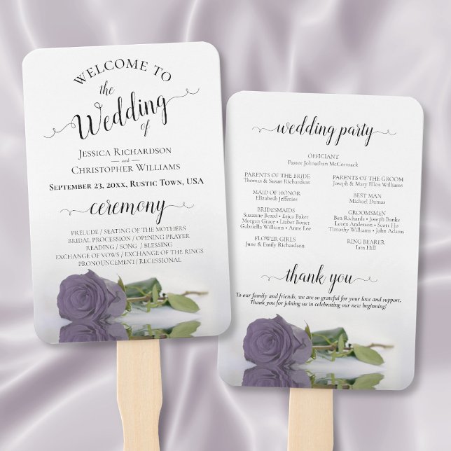 Dusty Lila Rose Elegantes Hochzeitsprogramm Fächer (Front/Back)
