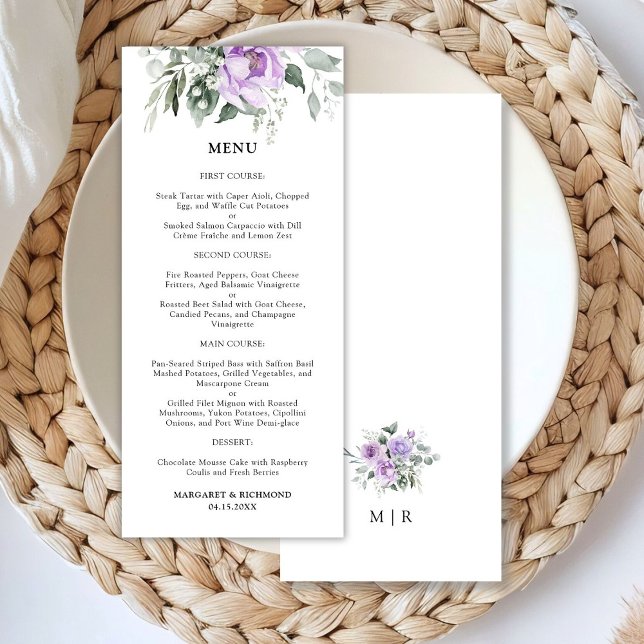 Dusty Lila Rustic Floral Wedding Menu Menükarte (Von Creator hochgeladen)