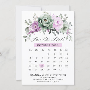 Dusty Lila Sage grüne Aquarellfarbe Blumenzehen Save The Date