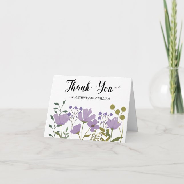 Dusty Lila Spring Floral Personalisiert Wedding Dankeskarte (Vorderseite)