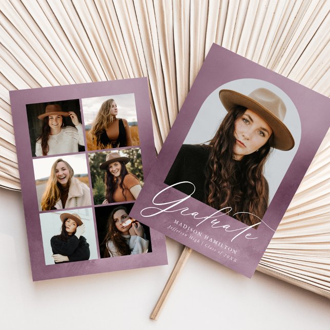 Dusty Lila Watercolor Arch 7 Foto Abschluss Ankündigung (Von Creator hochgeladen)