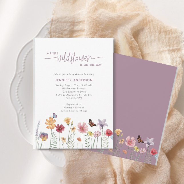Dusty Lila Watercolor Wildblume Babydusche Einladung (Von Creator hochgeladen)