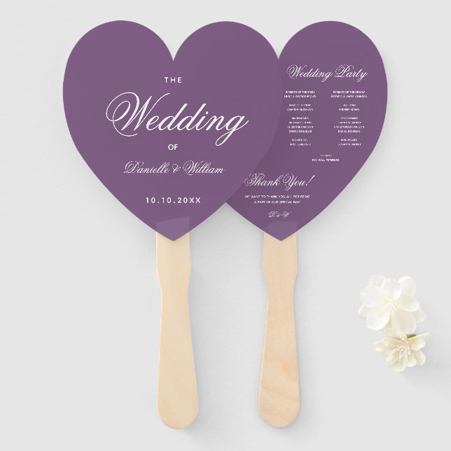 Dusty Lila Wedding Program Simple Heart Script Fächer (Vorne und Hinten)