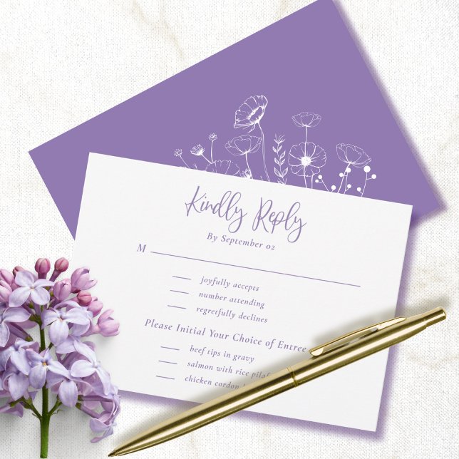 Dusty Lila White Floral Menu Wedding RSVP (Von Creator hochgeladen)