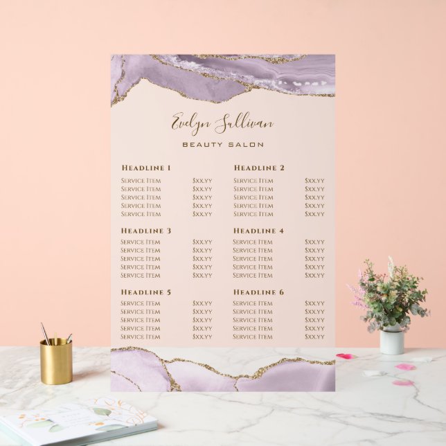 Dusty Lilac Agate Preisliste Acrylschild (Hochzeit)