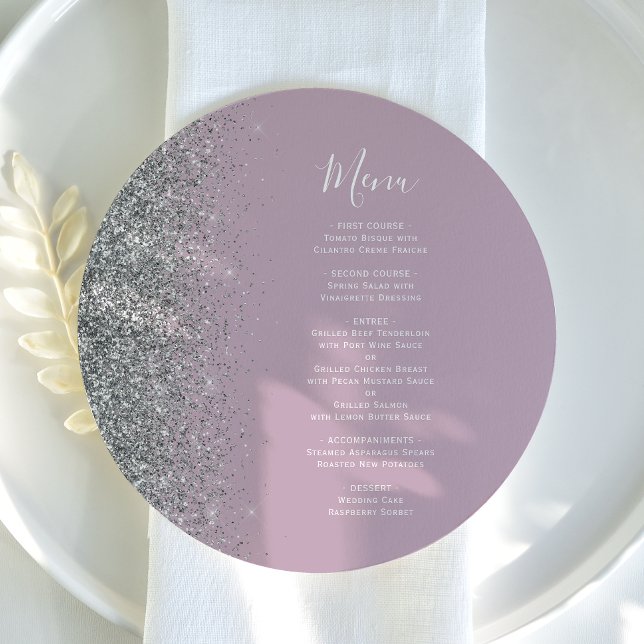 Dusty Lilac Parties scintillant Argent Menu Mariag (Créateur téléchargé)