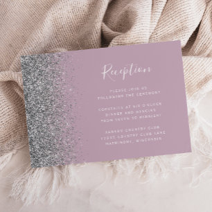 Dusty Lilac Silver Glitzer Hochzeitsempfang Begleitkarte