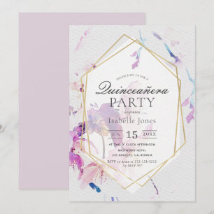 Dusty Lilac Watercolor Floral Quinceañera Einladung