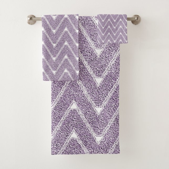Dusty Lilac Zickzack Pattern Badhandtuch Set (Insitu)