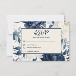 Dusty Marine blau & weiß blühende Wasserfarbe RSVP Karte