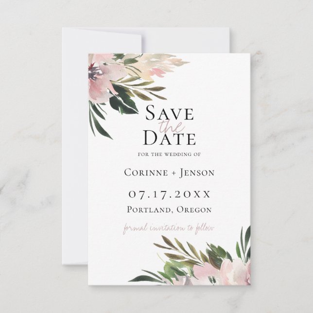 Dusty Mauve Botanical Save the Date Ankündigung (Vorderseite)