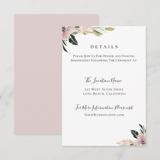 Dusty Mauve Botanical Wedding Details Einladung (Vorne/Hinten)