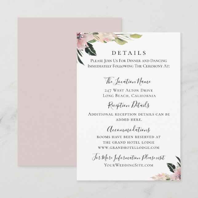 Dusty Mauve Botanical Wedding Details Einladung (Vorne/Hinten)