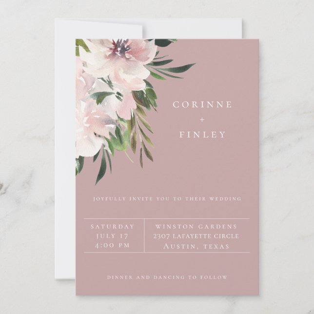Dusty Mauve Botanical Wedding Einladung (Vorderseite)