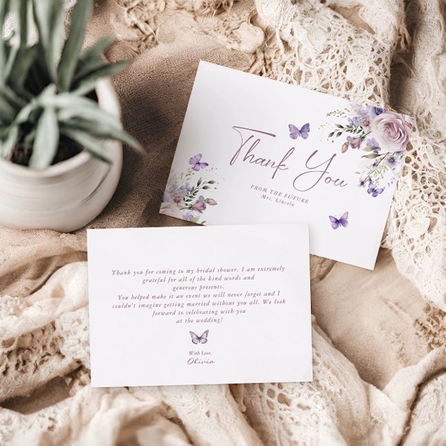 Dusty Mauve Floral Butterfly Danke Karte (Von Creator hochgeladen)