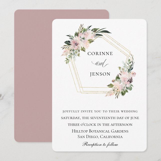 Dusty Mauve Floral Geometric Wedding Einladung (Vorne/Hinten)