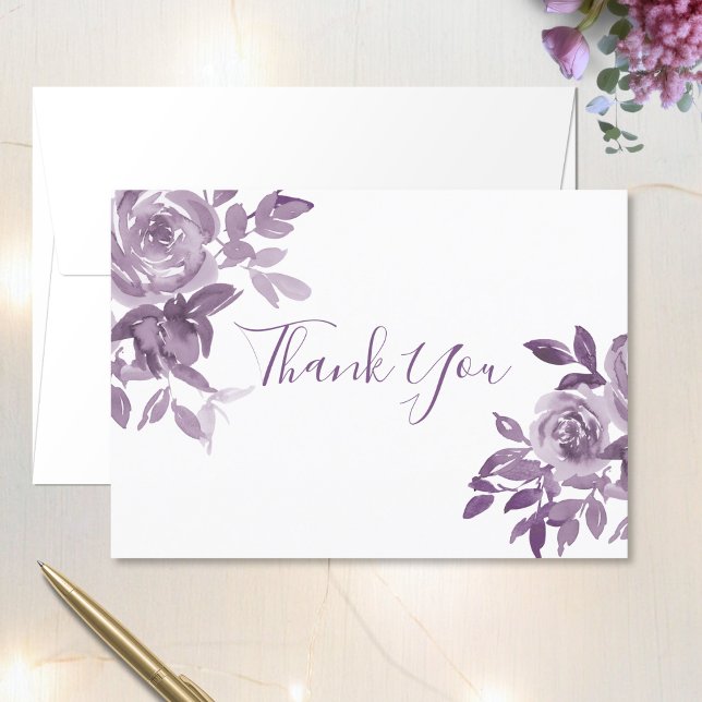 Dusty Mauve Floral Rose Foliage Wedding Dankeskarte (Von Creator hochgeladen)