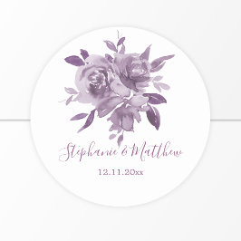 Dusty Mauve Floral Rose Wasserfarbenhochzeit Runder Aufkleber
