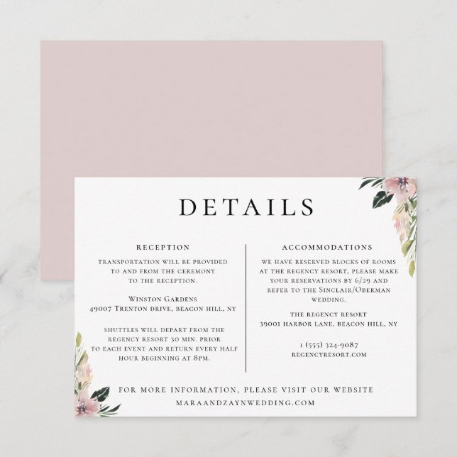 Dusty Mauve Floral Wedding Informationen Einladung (Vorne/Hinten)