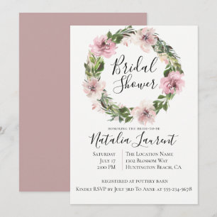 Dusty Mauve Floral Wreath Bridal Show Invitation