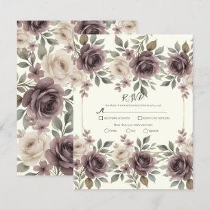 Dusty Mauve & Ivory Bloom Botanical Wedding RSVP Einladung