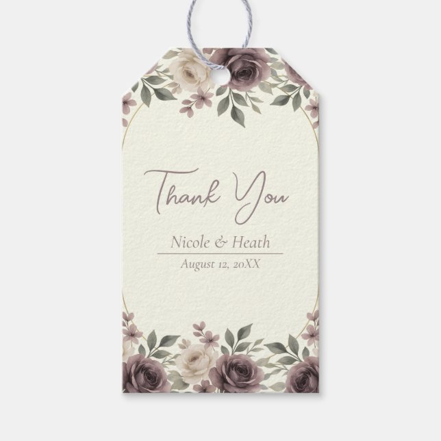 Dusty Mauve & Ivory Bloom Botanische Hochzeit Geschenkanhänger (Vorderseite)