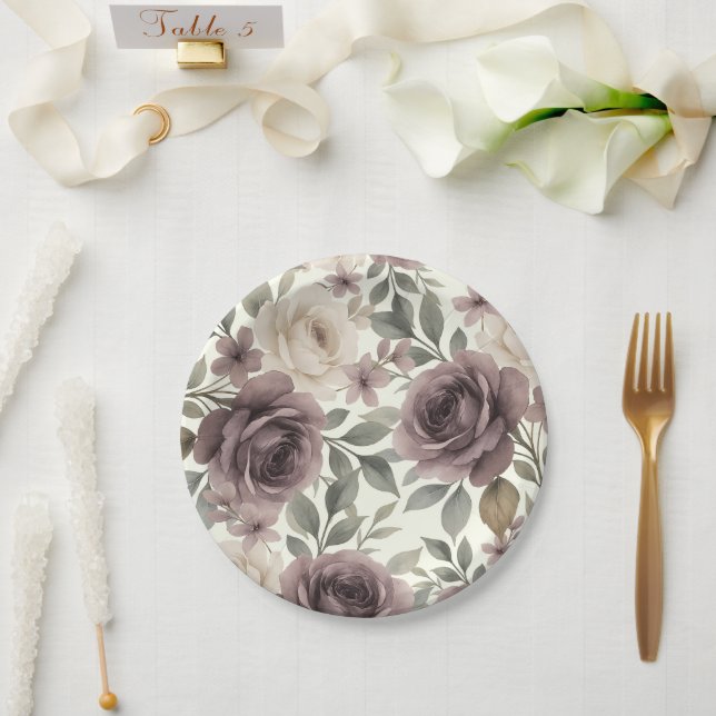 Dusty Mauve & Ivory Bloom Botanische Hochzeit Pappteller (Hochzeit)