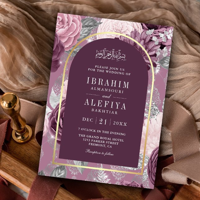 Dusty Mauve Lila blumengeschmückte muslimische Hoc Einladung (Von Creator hochgeladen)