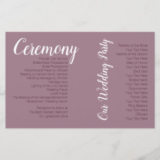 Dusty Mauve Mariage programme de cérémonie de phot