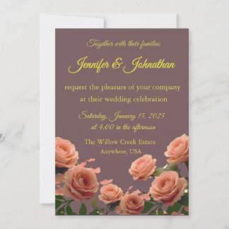 Dusty Mauve Peach Rose Petals Promises Wedding Einladung