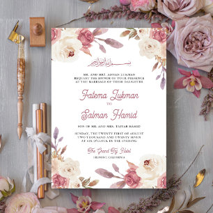 Dusty Mauve Pink Floral Islamische Hochzeit Einladung