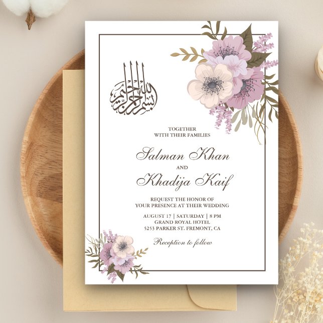 Dusty Mauve Pink Floral Islamische Hochzeit Einladung (Von Creator hochgeladen)
