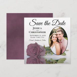 Dusty Mauve Rose auf Weiß mit Oval Foto Hochzeit Save The Date