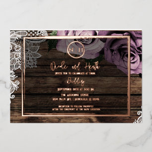 Dusty Mauve Rose Pink Lace Rustikale Hochzeit Folieneinladung