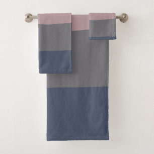 Dusty Mauve und Grauer Abstrakter Farbblock Badhandtuch Set
