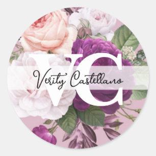 Dusty Mauve Vintag Rose Floral Simple Personal Runder Aufkleber