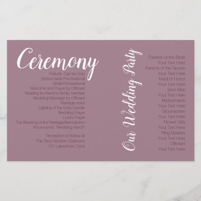 Dusty Mauve Wedding Foto Zeremony Program (Vorderseite)